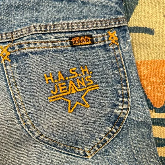 Vintage Hash wide leg jeans 70s Denim Retro Woodstock Hippie 27x31 High Waist - Picture 3 of 10